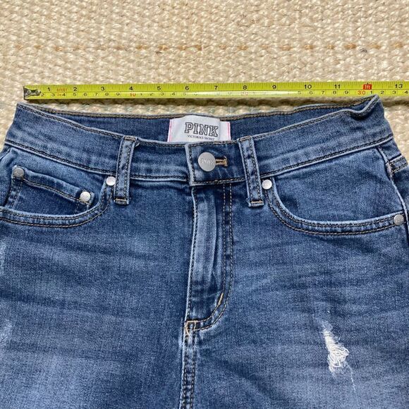 Pink Victoria’s Secret, Medium Blue Wash Cut Off Light Distressed Shorts Women 4 - Picture 3 of 9
